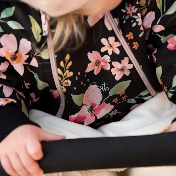 ESITO Rostoucí softshellová kombinéza s fleecem Spring flowers - černá