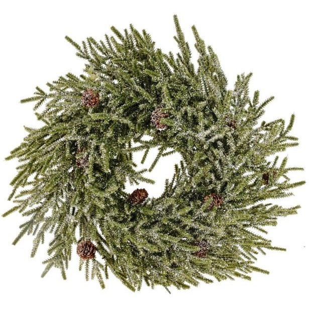 HOMESTYLING Vánoční věnec na dveře či stůl 40 cm přírodní zelená s jinovatkou KO-317910430sneh