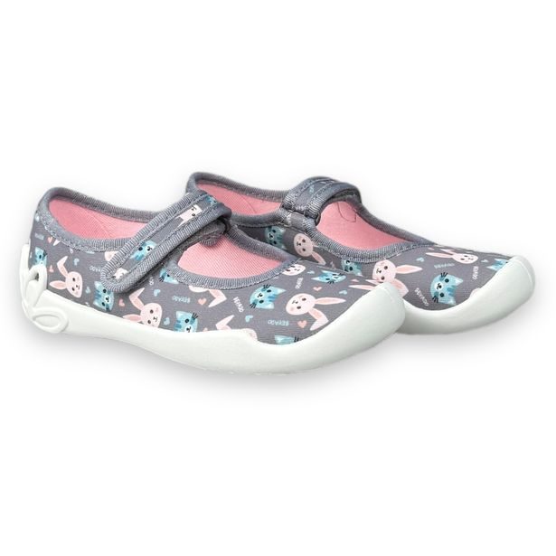 Dívčí balerínky, domácí obuv Befado - šedé, kočka