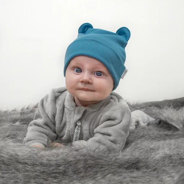 ESITO Zimní žebrovaná čepice s oušky Color Blue - modrá