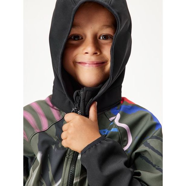 Unuo, Dětská softshellová bunda s fleecem Slim, Černá, Khaki, Fantazie