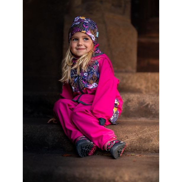 unuo Batolecí softshellové kalhoty s fleecem Fuchsiové + reflexní obrázek Evžen (Softshell toodler trousers)
