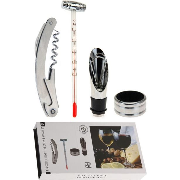 EXCELLENT HOUSEWARE Otvírák na víno s příslušenstvím nerez ocel 4 ks KO-170302180
