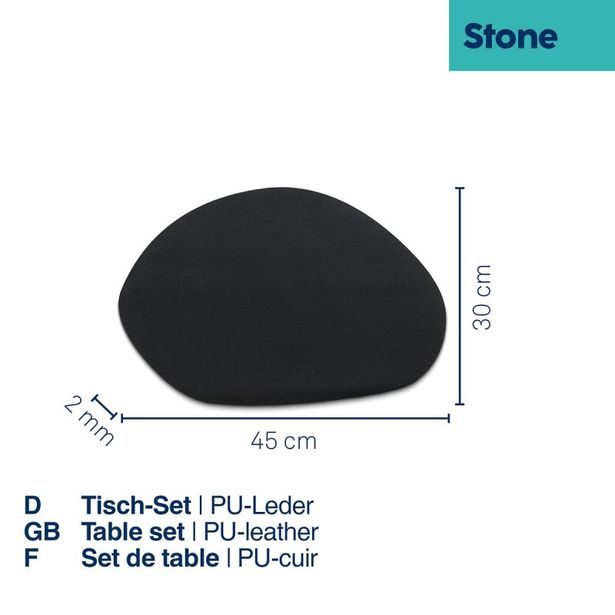 KELA Podtácky Stone PU kůže černá 4 kusy 12x10cm KL-12655