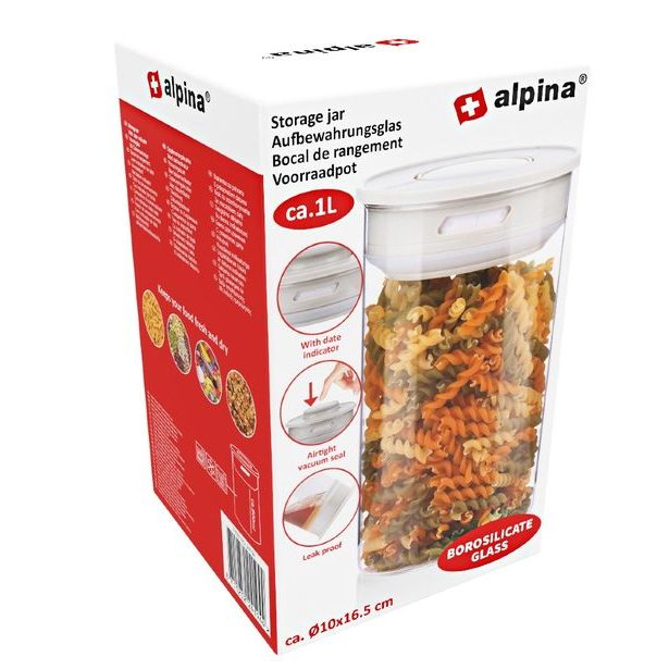 ALPINA Skleněná dóza 16,5 cm bílá ED-224194bila