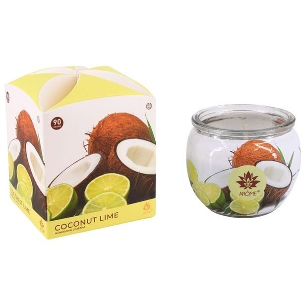 svíčka vonná 90g, KOKOS A LIMETKA, parafín, DB, sklo