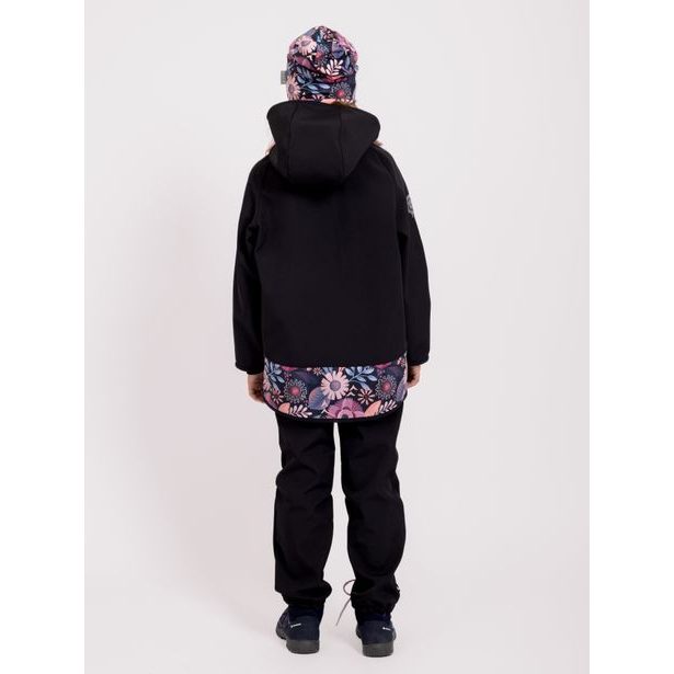 Unuo, Dětská softshellová bunda s fleecem Basic, Černá, Kouzelné květiny