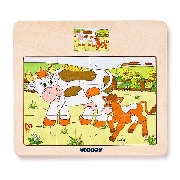 Disple. 12ks - Puzzle na doske "Mašinka" - zvieratá s mláďatami