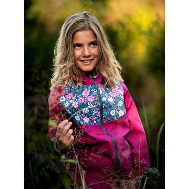 unuo Softshellová bunda bez zateplení Květinky malinová (Unuo softshell jacket)