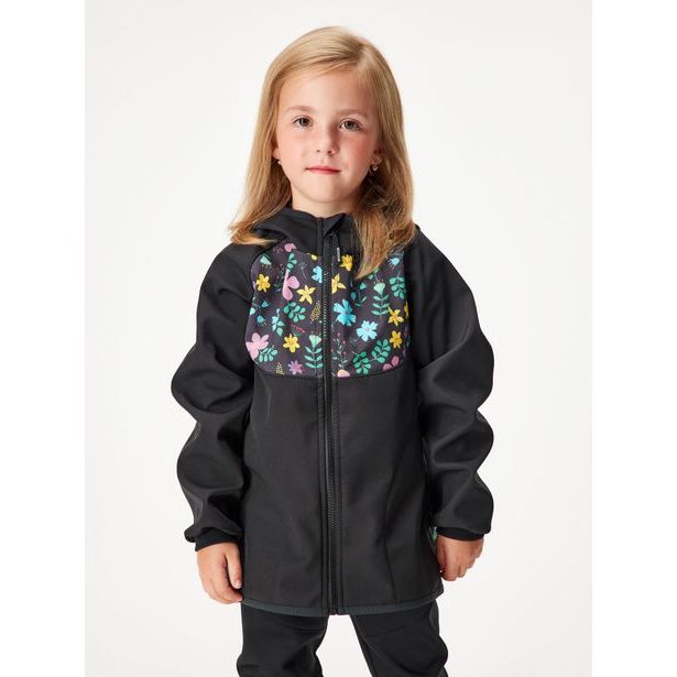 Unuo, Dětská softshellová bunda s fleecem Basic, Černá, Kytičky