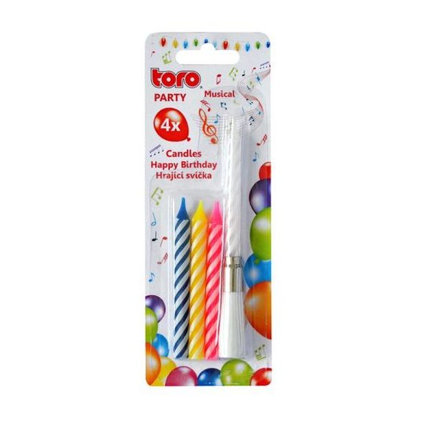 TORO ZPÍVAJÍCÍ DORTOVÁ SVÍČKA "HAPPY BIRTHDAY"+4 SVÍČKY_hamashop