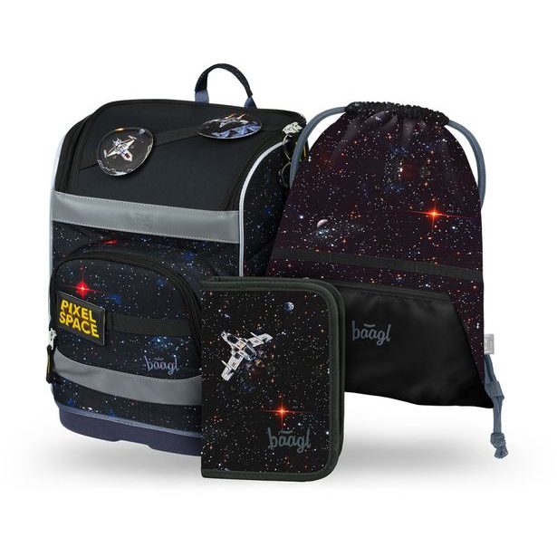 BAAGL SET 3 Zippy plus Pixel Space: aktovka, penál, sáček