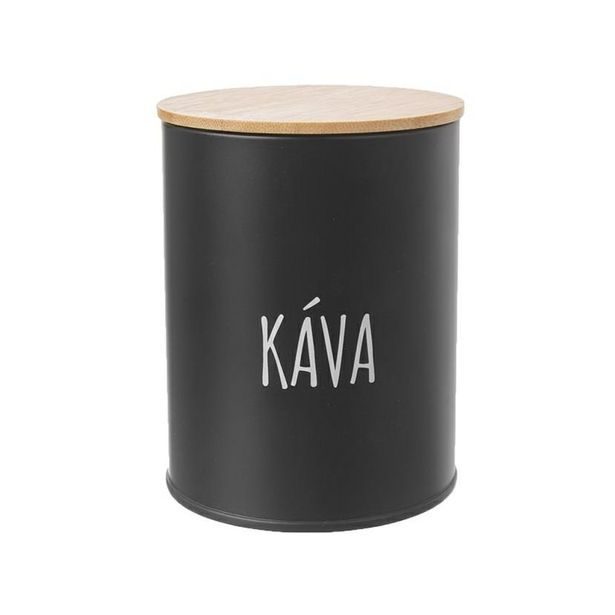 dóza plech. d 9,5x12,5cm, KÁVA, BLACK, plech/bambus