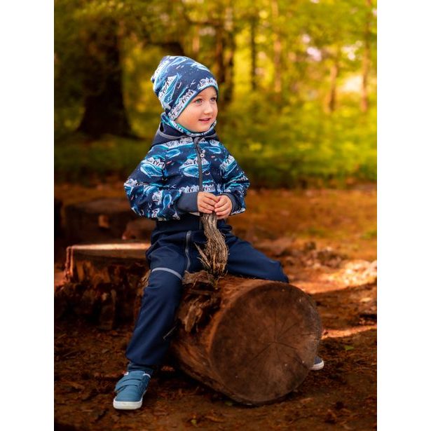 Unuo, Batolecí softshellová kombinéza s fleecem Mini, Tm. Modročerná, Tučňáci