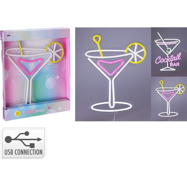 H & S COLLECTION Dekorace svítící nástěnná 30 × 38 cm coctail citron KO-NE1100230citr