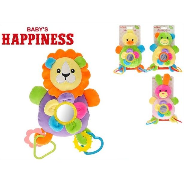 Zvířátko plyšové 20cm s chrastítkem a kroužky Baby´s Happiness