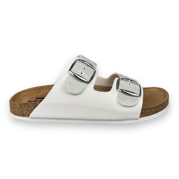 Dámské kožené pantofle Best Feet - bílo-stříbrné