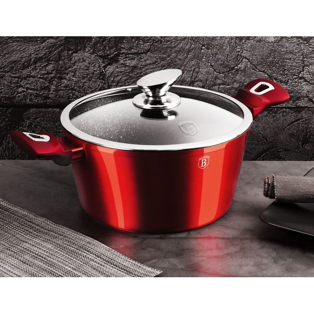 BERLINGERHAUS Kastrol s mramorovým povrchem a poklicí 28 cm Burgundy Metallic Line BH-1258