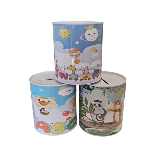 pokladnička ZVÍŘÁTKA kresba, MIX, d13,5x15,5cm, plech