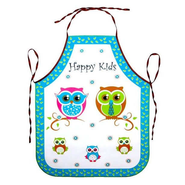 zástěra SOVY, modrá J505 dětská 64x50cm