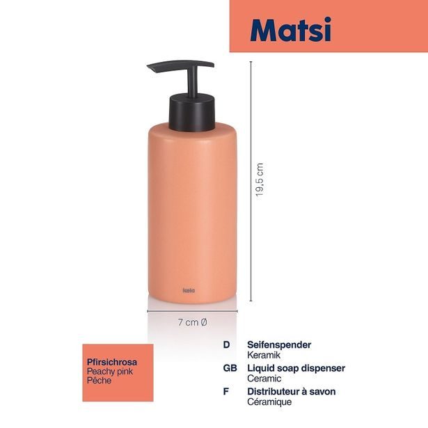 KELA Dávkovač mýdla Matsi keramika broskvově růžová 300 ml KL-24087