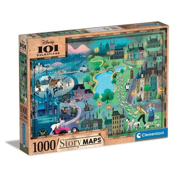 CLEMENTONI Puzzle 1000 dílků - Disney mapa 101 Dalmatinů