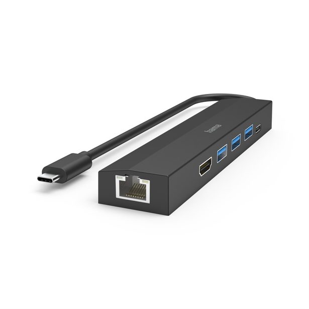 Hama USB-C hub multiport, 3x USB-A, USB-C PD, HDMI, LAN, 6 portů