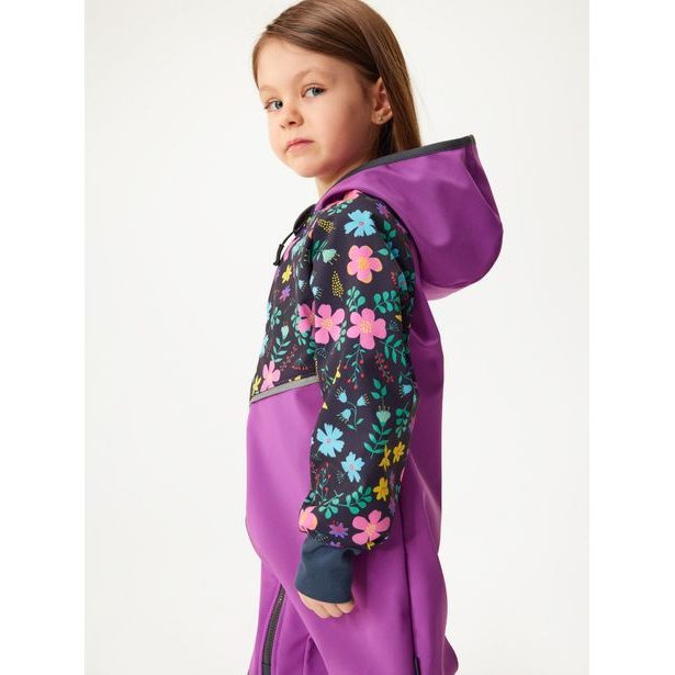 Unuo Batolecí softshellová kombinéza s fleecem Mini, Ostružinová, Kytičky