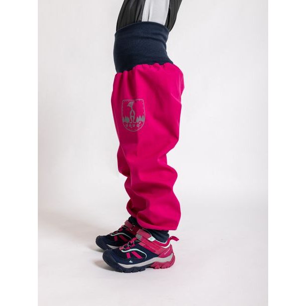 unuo Batolecí softshellové kalhoty bez zateplení Fuchsiové + reflexní obrázek Evžen (Softshell toddler trousers, no insulation, fuchsia)