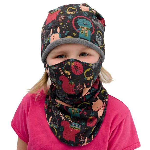 ESITO Zimní čepice spadená Lesní zvířátka - šedá