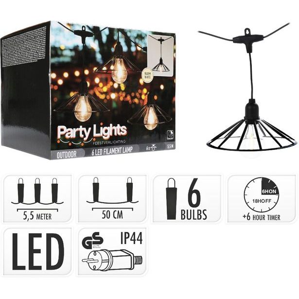 PROGARDEN Světelný řetěz žárovky LED PARTY 6 ks 5,5m KO-AF5300260