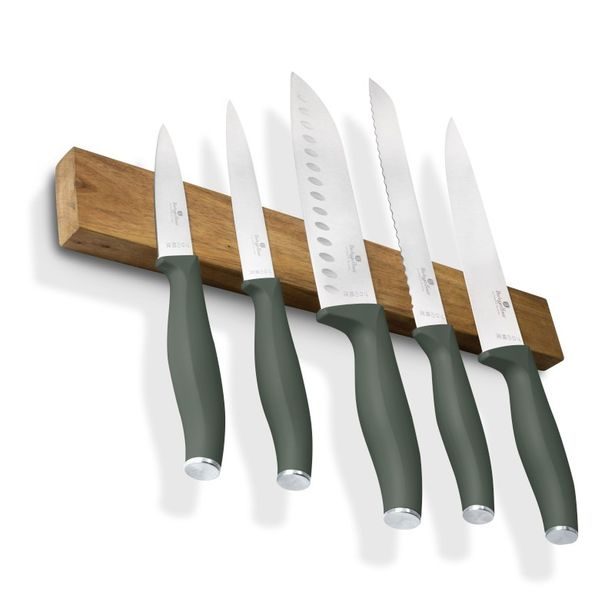 BERLINGERHAUS Sada nožů s magnetickým držákem z akátového dřeva 6 ks Matte Green Collection BH-2978