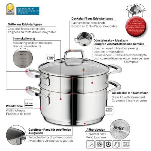 KELA Hrnec napařovací s poklicí nerez 18/10 FLAVORIA 20 cm sada 3 ks KL-10190