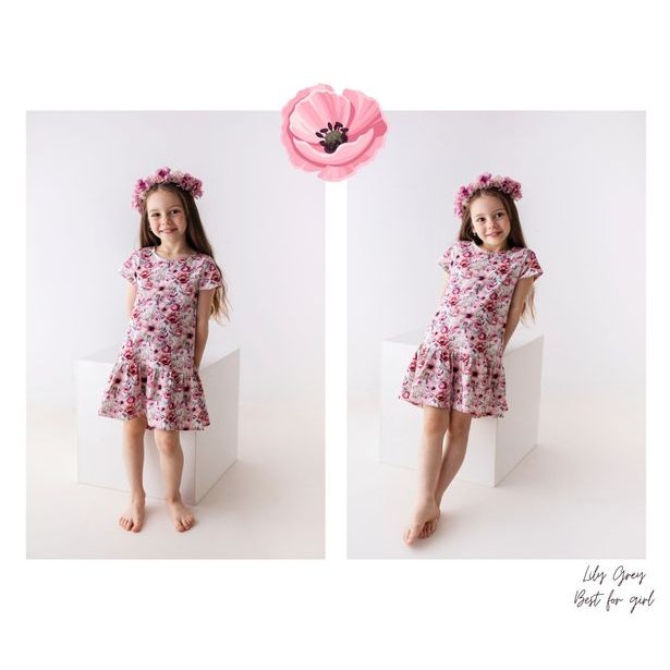 Dívčí šaty Lily Grey s růžovými květy