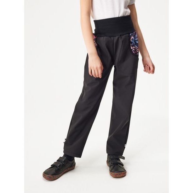 Unuo, Dětské softshellové kalhoty s fleecem Basic, Černá, Kouzelné květiny