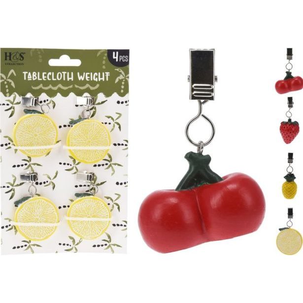 těžítko-závaží 4ks na ubrus, OVOCE, s klipsem