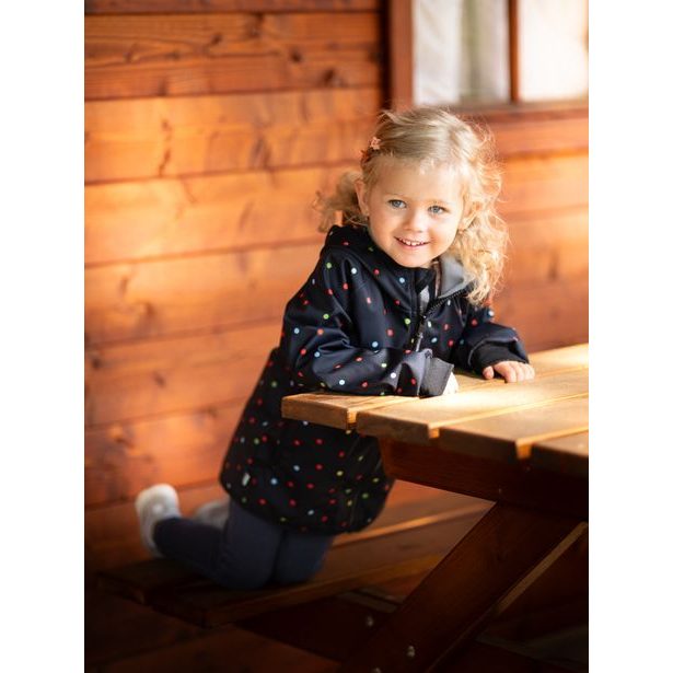 Unuo, Dětská softshellová bunda bez zateplení pružná Basic, Černá, Puntík