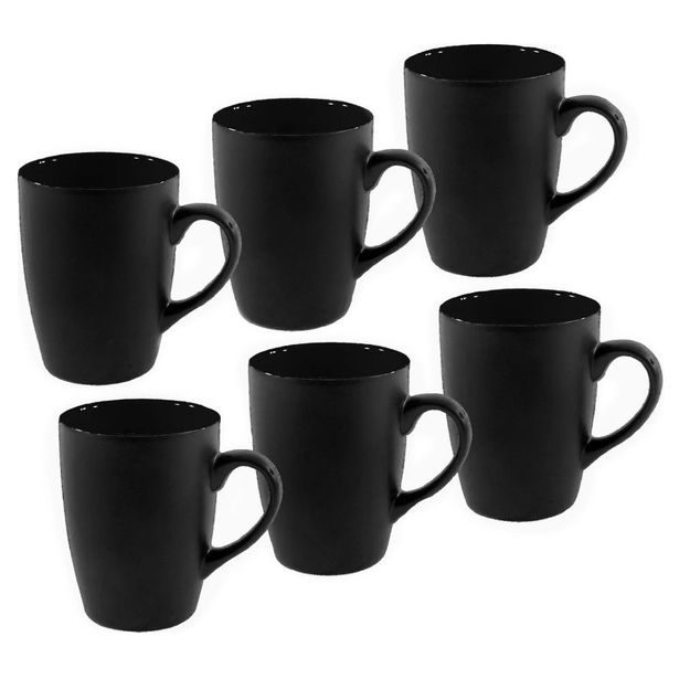 HIT Sada hrnků na kávu i čaj porcelán 6 ks 340 ml černá HT-24304413