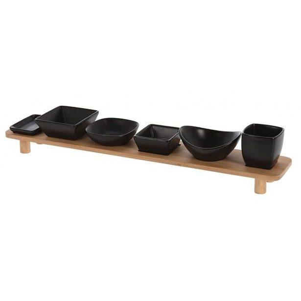 EXCELLENT HOUSEWARE Servírovací misky s bambusovým podnosem sada 7 ks černá KO-210000830