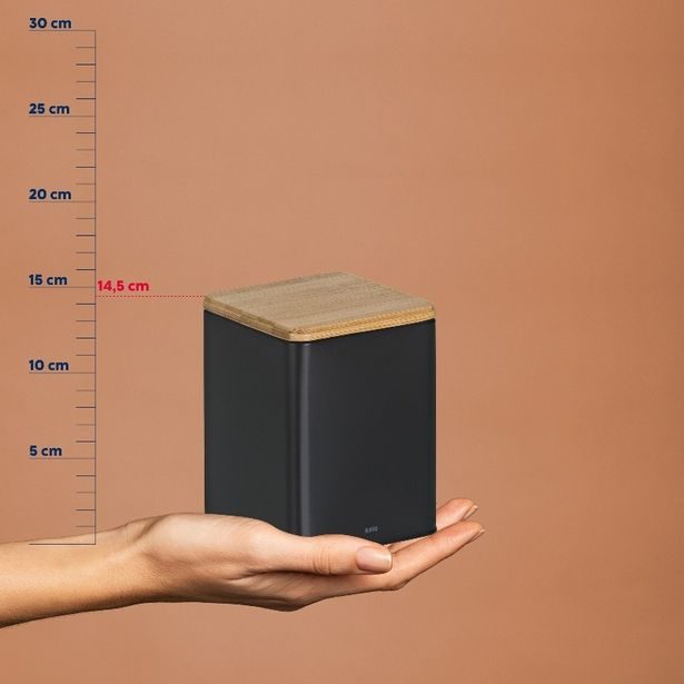 KELA Dóza na potraviny skladovací Kiril kovová černá 11,5x11,5x14,5cm 1,4l KL-17888