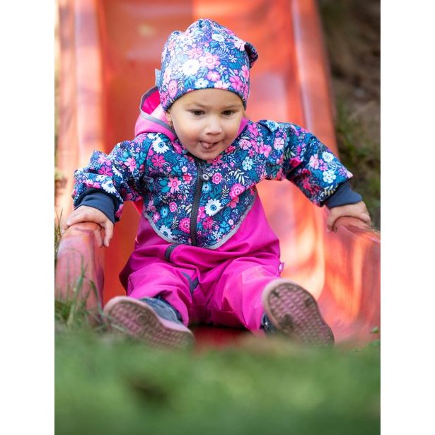 Unuo, Batolecí softshellová kombinéza s fleecem Mini, Fuchsiová, Květinky