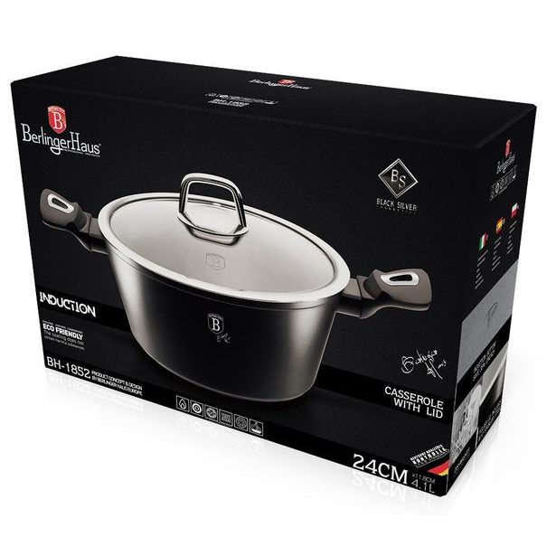 BERLINGERHAUS Kastrol s poklicí s mramorovým povrchem 24 cm Black Silver Collection BH-1852