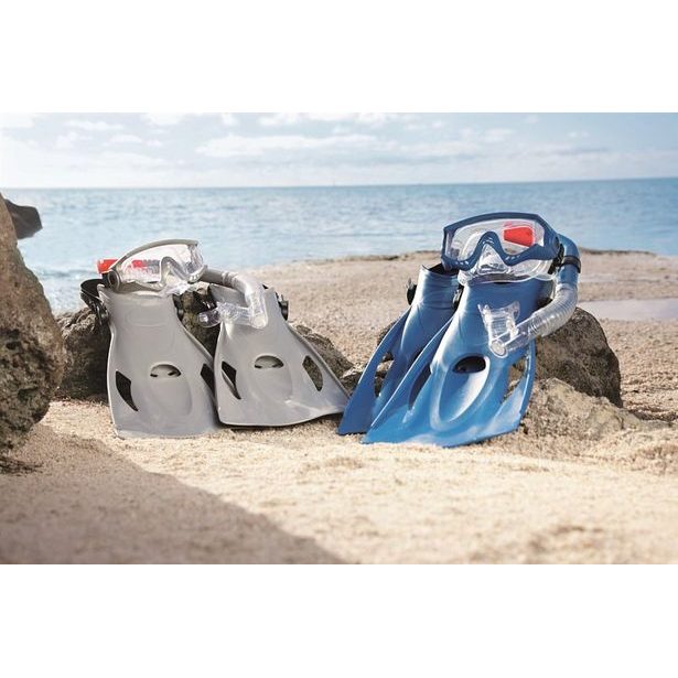Šnorchlovací set - ploutve, brýle, šnorchl (šedý/modrý)