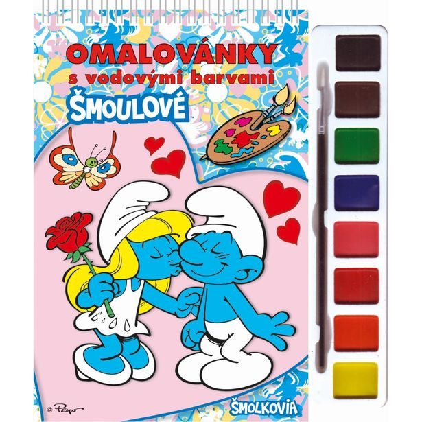 Omalovánky s vodovými barvami a štětcem - Šmoulové