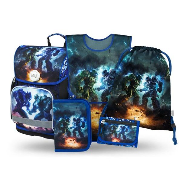 BAAGL SET 5 Ergo Roboti: aktovka, penál, sáček, zástěra, peněženka