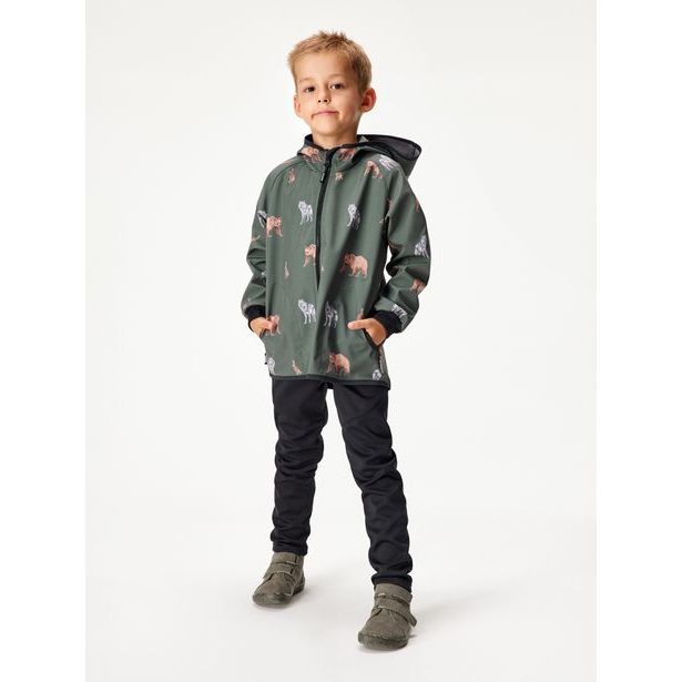 Unuo, Dětská softshellová bunda s fleecem Basic, Khaki, Lesní zvířata