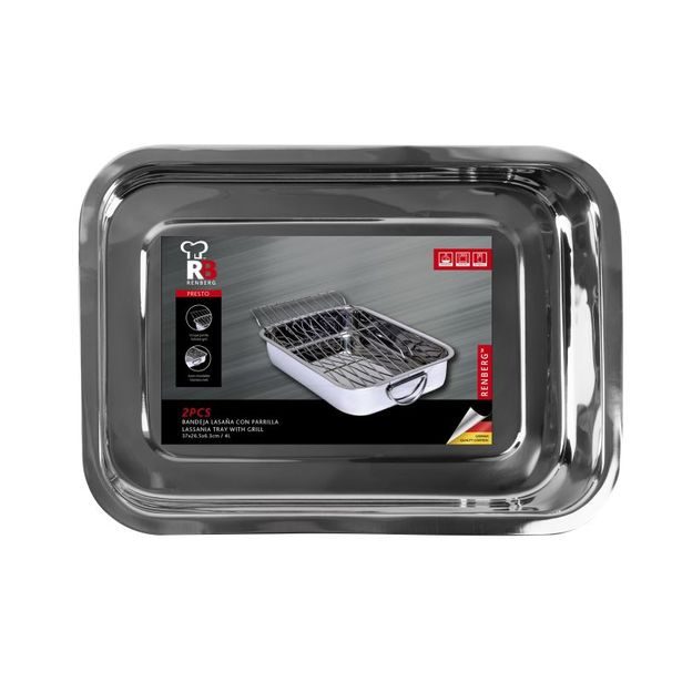 RENBERG Pekáč s mřížkou PRESTO 37x26,5x6,3 cm nerez BGEU-5577