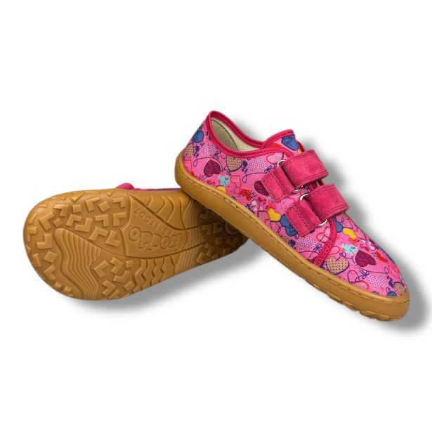 Froddo G1700422-6 barefoot plátěnky – přezůvky do školy ( Srdíčka / Fuxia)