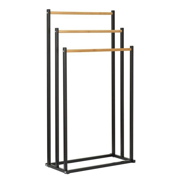 BATHROOM SOLUTIONS Věšák na ručníky kovový černý s bambusem KO-C80653880