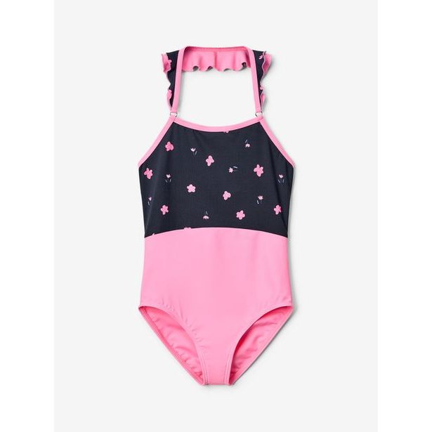 Unuo, Dívčí jednodílné plavky s UV ochranou 50+, Růžová, Květiny